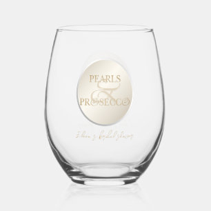 Trendy Ampersand Pearls & Prosecco Bridal Shower Stemless Wine Glass