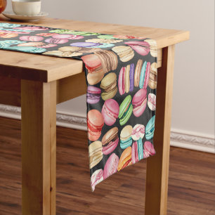 Trendy and Artistic Watercolor Macarons Print Short Table Runner