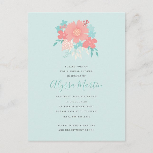Trendy and beautiful floral design invitation postcard (Front)