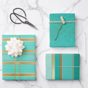 Trendy and Chic Blue and Gold Accented Wrapping Paper Sheet