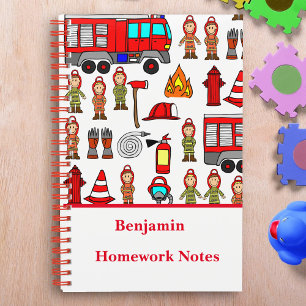 Trendy and Cute Red Fire Engine Fighters School Notebook