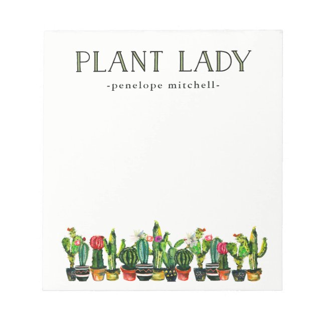 Trendy and Funny Plant Lady with Cactus Notepad (Front)
