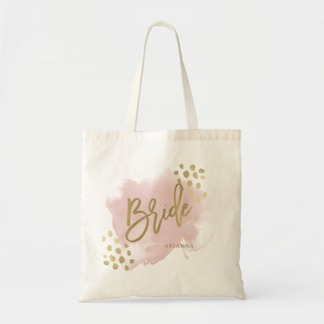 Trendy and Glam Blush Pink and Gold | Bride Tote Bag (Front)