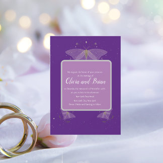 Trendy and mystical purple moth wedding invitation