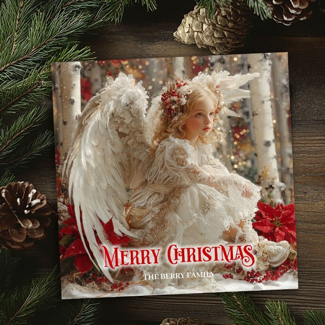 Trendy angelic angel red gold festive radiation   holiday card (Trendy angelic angel red gold festive radiation card)