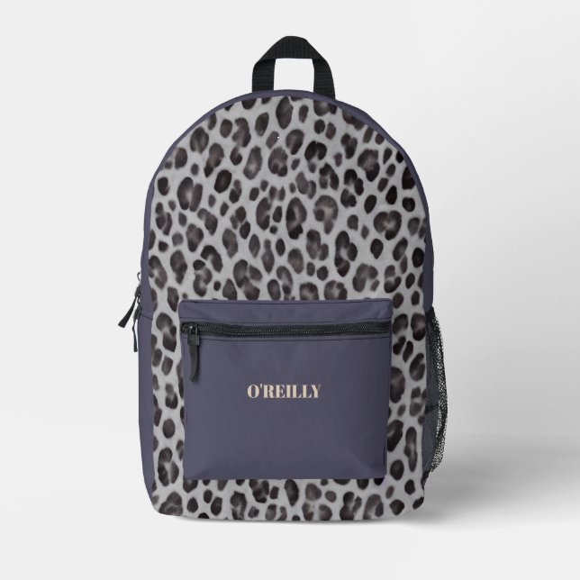Trendy Animal Print and Purple Modern Monogram Printed Backpack (Front)