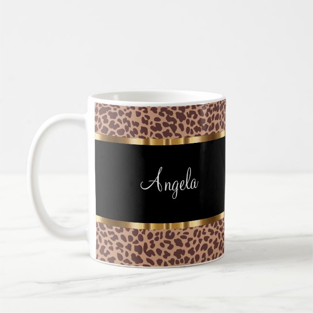 Trendy Animal Print Monogram Coffee Mugs (Left)