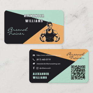 Trendy Apricot Aeroblue QRcode Personal Trainer Business Card