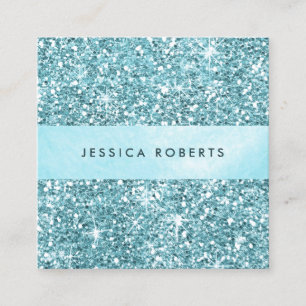 Trendy Aqua Blue Glitter Pattern Elegant Square Business Card