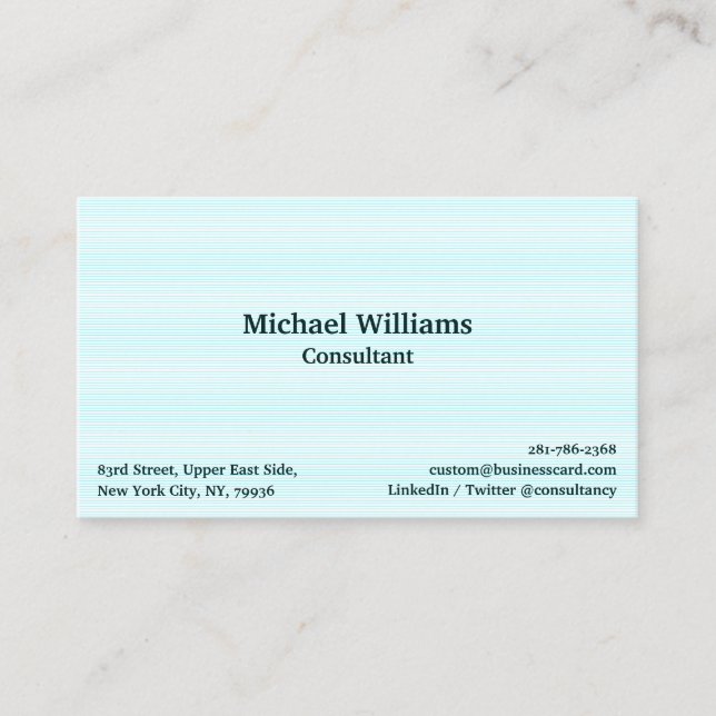 Trendy Aqua Blue Lines Pattern Modern Professional Business Card (Front)