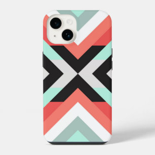 Trendy Aqua Coral Geometric Colour Block Design Ca iPhone 14 Case