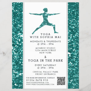 Trendy Aqua Glitter Effect Yoga Class Advertising Flyer