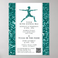 Trendy Aqua Glitter Effect Yoga Class Advertising