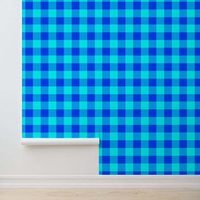 Trendy Aqua Light Sky Blue Plaid Wallpaper (Application)