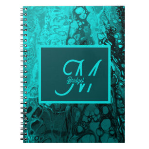 Trendy Aqua Marble monogram Initials Notebook