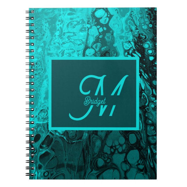 Trendy Aqua Marble monogram Initials Notebook (Front)