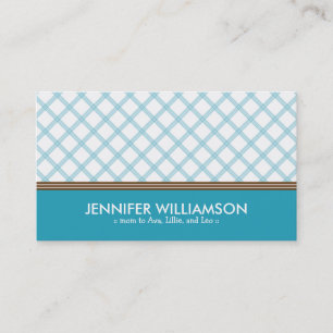 Trendy Aqua Plaid Mummy Calling Card