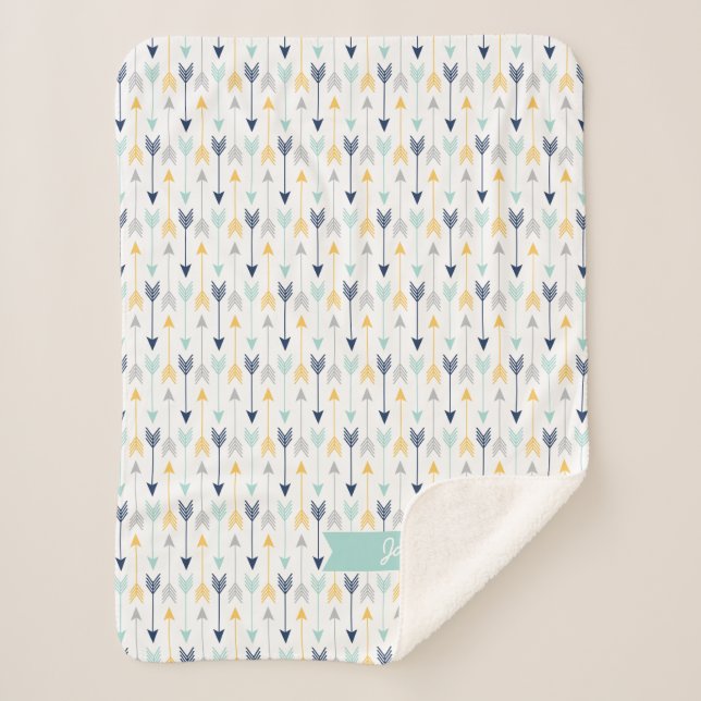 Trendy Arrows Monogram Sherpa Blanket (Front)