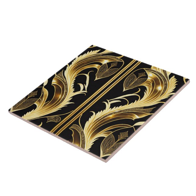 Trendy Art Deco Black Gold Collection Tile (Side)