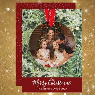 Trendy Artsy Christmas Ornament Family Photo Holiday Card