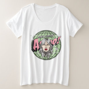 Trendy Astro hand drawn planet and woman cartoon Plus Size T-Shirt