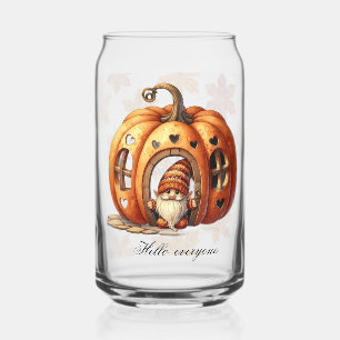 Trendy Autumn Gnome Pumpkin House Can Glass