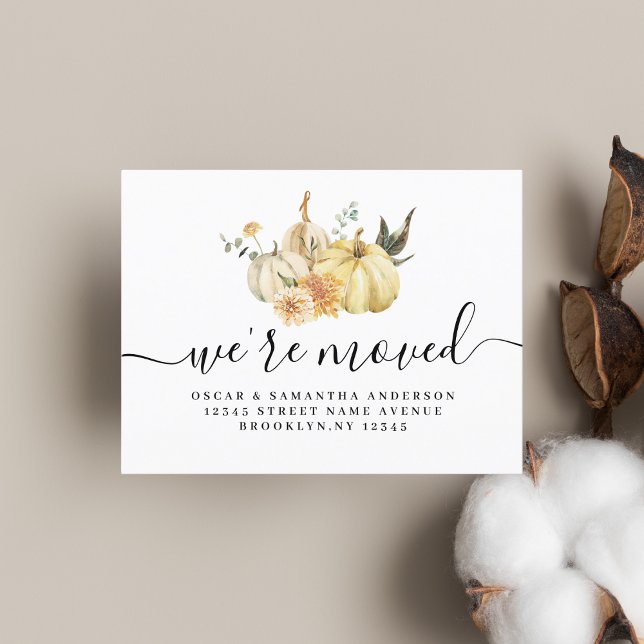 Trendy Autumn Watercolor Pumpkin & Flowers Announcement Postcard (Creator Uploaded)