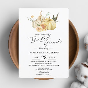 Trendy Autumn Watercolor Pumpkin & Flowers Invitation