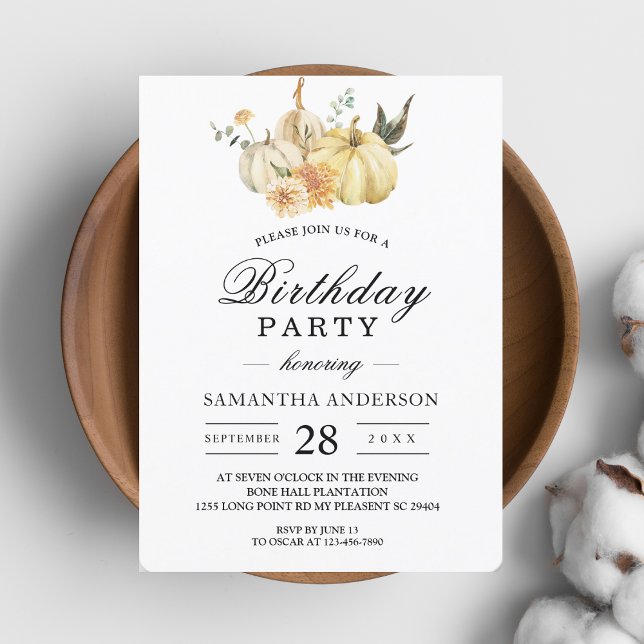 Trendy Autumn Watercolor Pumpkin & Flowers Invitation (Creator Uploaded)