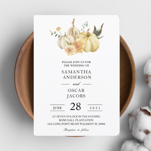 Trendy Autumn Watercolor Pumpkin & Flowers Invitation (Creator Uploaded)