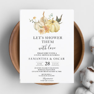 Trendy Autumn Watercolor Pumpkin & Flowers Invitation