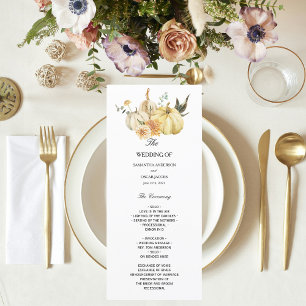 Trendy Autumn Watercolor Pumpkin & Flowers Menu