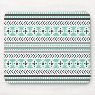 Trendy Aztec Tribal Print Geometric Pattern Green Mouse Pad