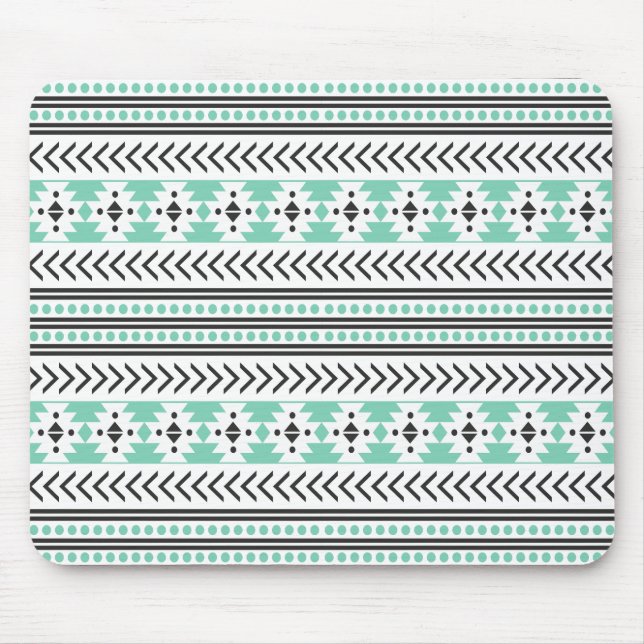 Trendy Aztec Tribal Print Geometric Pattern Green Mouse Pad (Front)
