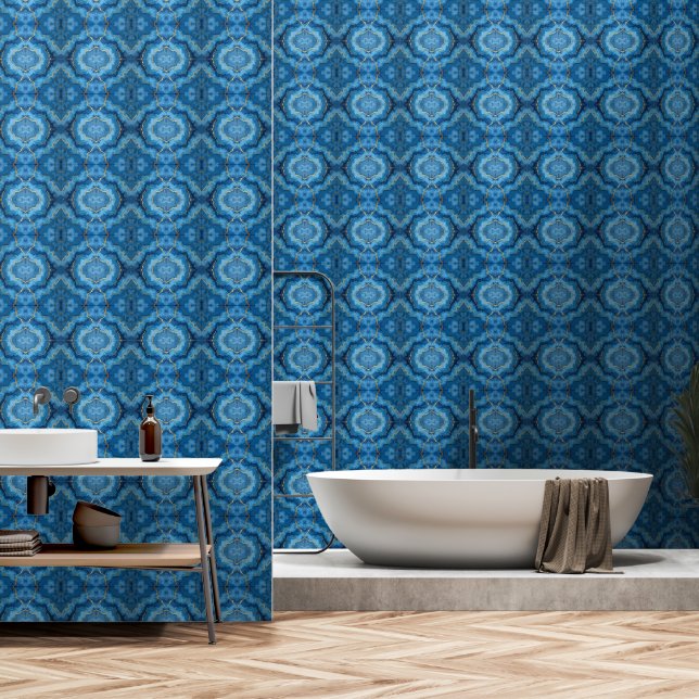 Trendy Azure Blue Gold Marble Collection Wallpaper (Bathroom)