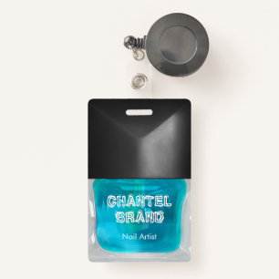 Trendy baby blue nail polish beautician salon  ID badge