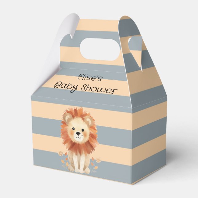 Trendy Baby Lion Stripes Boy Baby Shower Favour Box (Front Side)