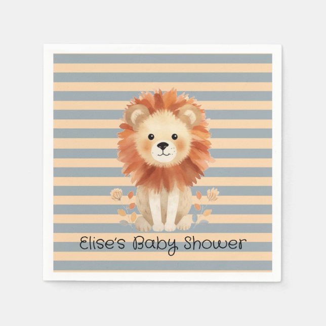Trendy Baby Lion Stripes Boy Baby Shower Napkin (Front)