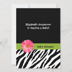 Trendy Baby Shower Zebra Pattern Pink Daisy Invitation