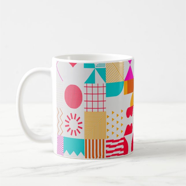 Trendy background with simple shapes. Colourful ge Coffee Mug (Left)