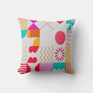 Trendy background with simple shapes. Colourful ge Cushion