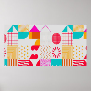 Trendy background with simple shapes. Colourful ge Poster