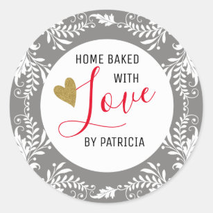 Trendy Baked With love Gray And White Classic Round Sticker