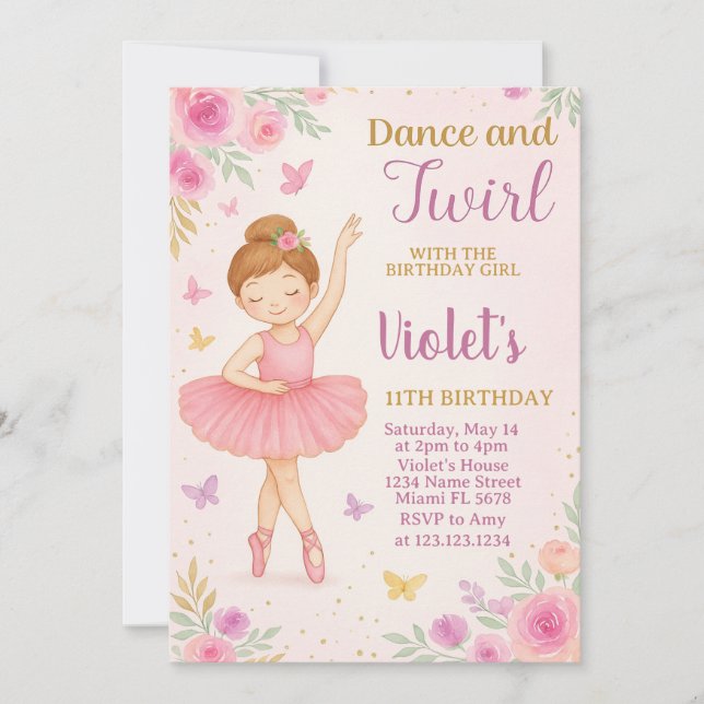Trendy Ballerina Birthday Invitation (Front)