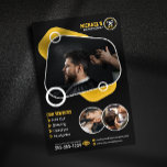 Trendy Barbershop Hair Styling Barber Shop Haircut Flyer<br><div class="desc">Attract new clients and elevate your barbershop's brand with this eye-catching and customisable flyer design! Featuring a modern aesthetic with bold yellow accents and striking imagery, this template is perfect for showcasing your services and contact information. Easily personalise with your own logo, text, and images! Ideal for print and online...</div>