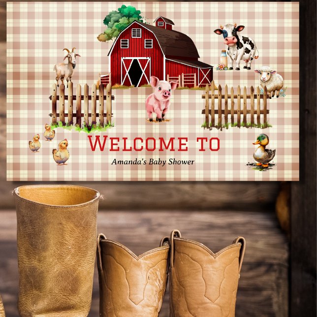 Trendy Barnyard Farm Animals Baby Shower Welcome Banner (Creator Uploaded)