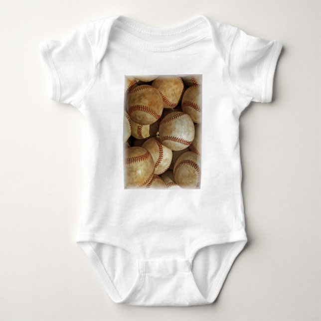 Trendy Baseball Artwork Baby Bodysuit (Front)