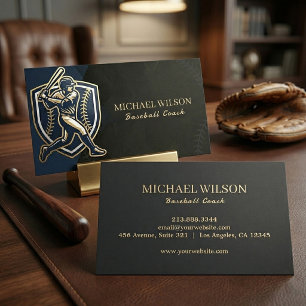 Trendy Baseball Coach Navy & Gold Sports Design    Business Card