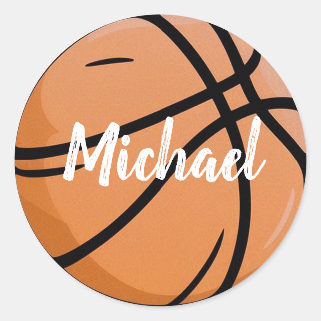 Trendy Basketball Add Your Name  Personalised     Classic Round Sticker (Front)
