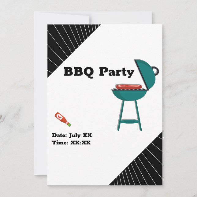 Trendy BBQ Barbecue Backyard Potluck Party Invitation (Front)